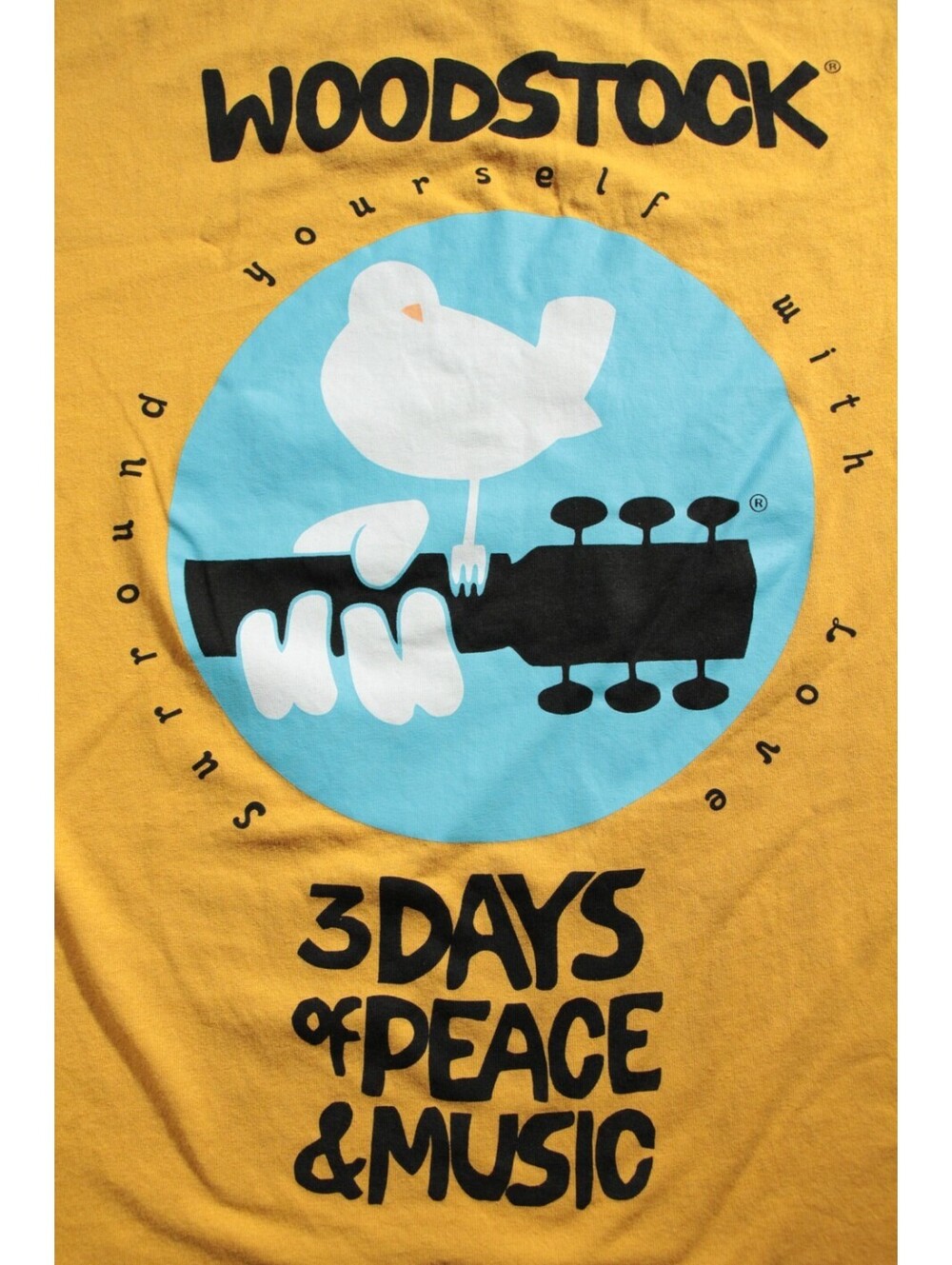 Woodstock Surround Yourself with Love T-Shirt L Yellow 3 Days of Peace & Music